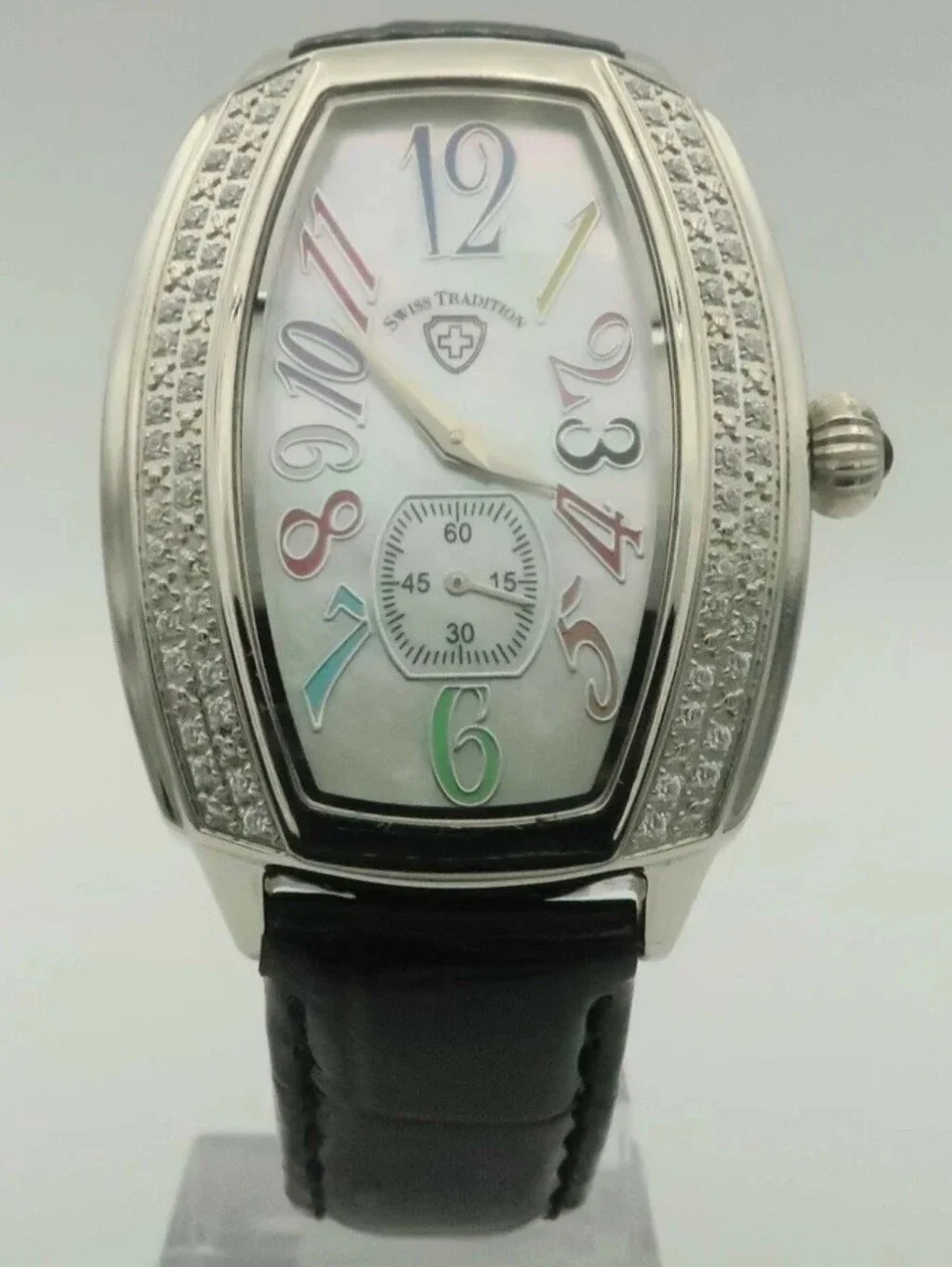 Women's Silver Tonneau Watch with Multicolor Dial